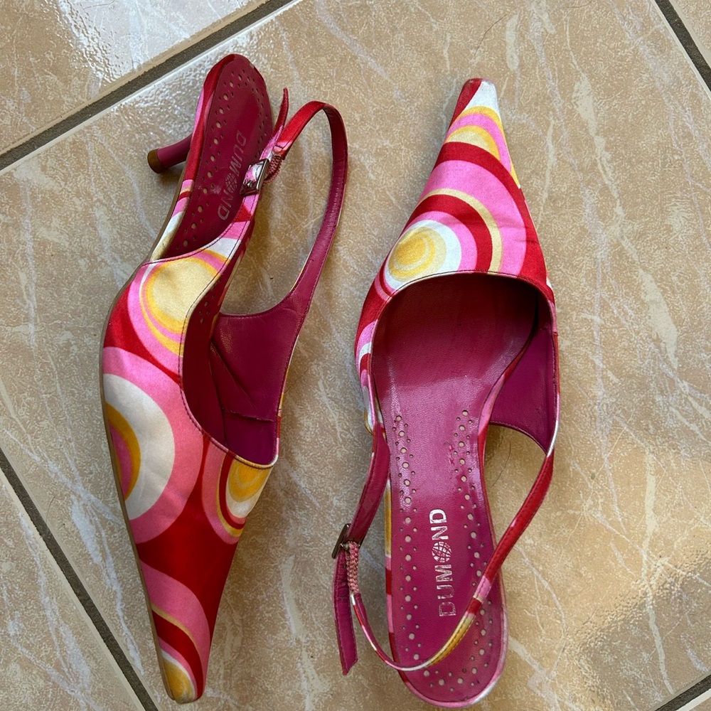 Pink Multi Circle-Print Slingback Heels